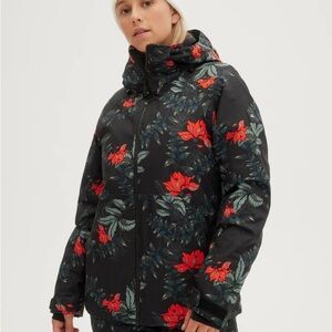 O'Neill Black Ski Jacket with Red Floral Print